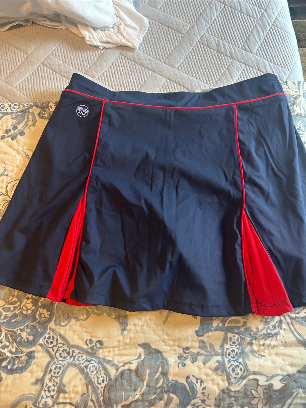 Navy Tennis Skirt with Red Piping and Pleats - Picture 5 of 8